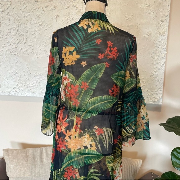Zara Tropical Print Chiffon Cover Up Tunic Size Small - Picture 7 of 8